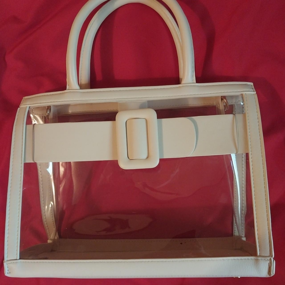 Source Unknown White Clear Tote with Buckle Detail